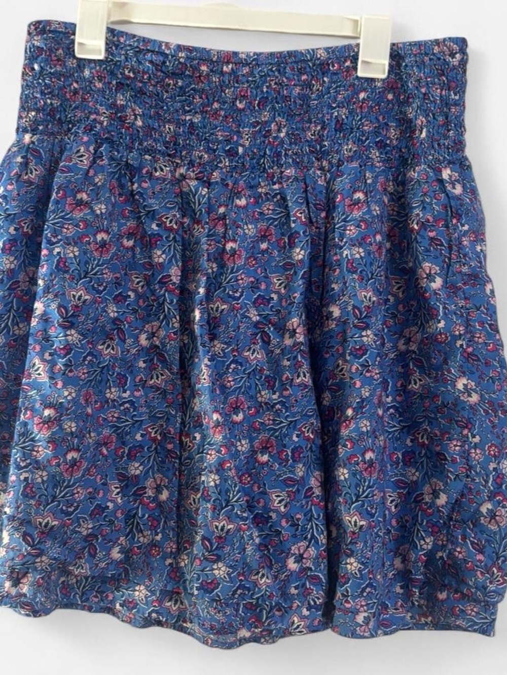 J. Jill Blue Floral Smocked Skater Skirt with Pink Accents